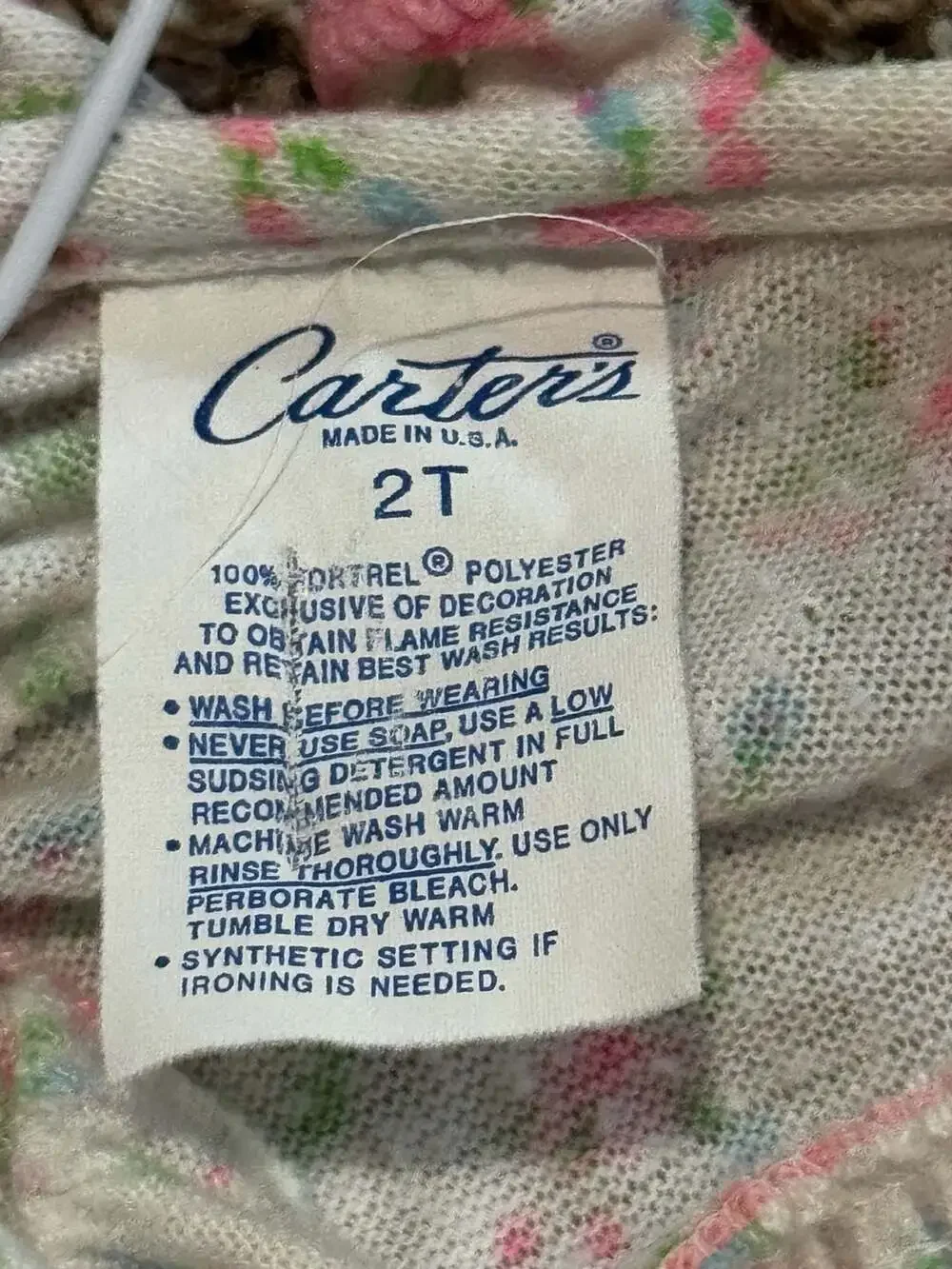 Vintage 1980s Carters Toddler Girls Smocked Floral Nightgown 2T Fortrel USA Made